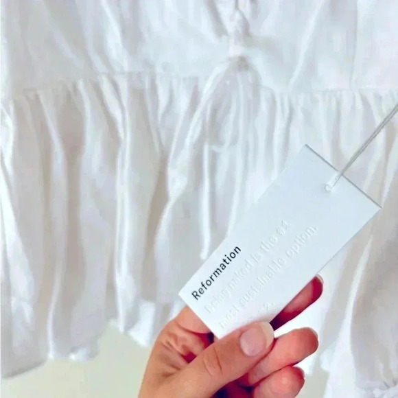 NWT Reformation Abigail White 100% Linen Puff Sleeve Prairie Blouse Top Size 10 - Picture 7 of 10